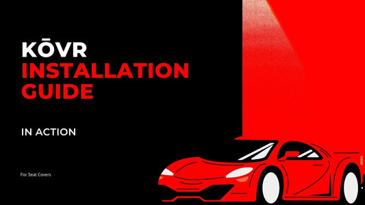 KOVR installation guide for seat covers with red sports car illustration on black and red background