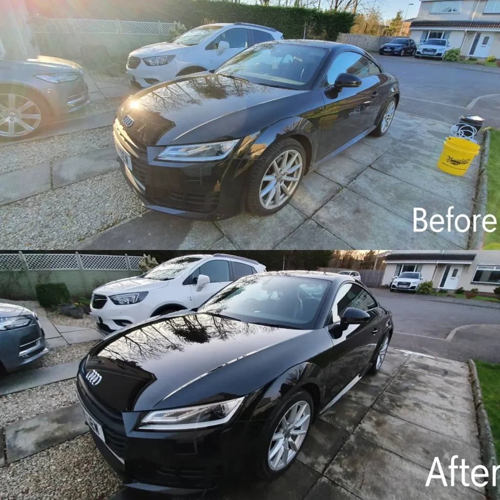 Before and after car decontamination detailing improving shine and surface smoothness
