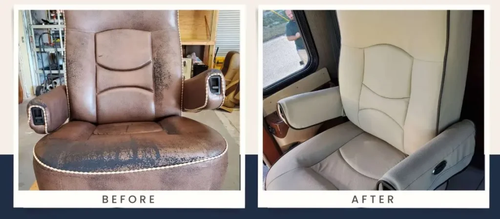 RV Interior Detailing before and after leather seat cleaning and conditioning