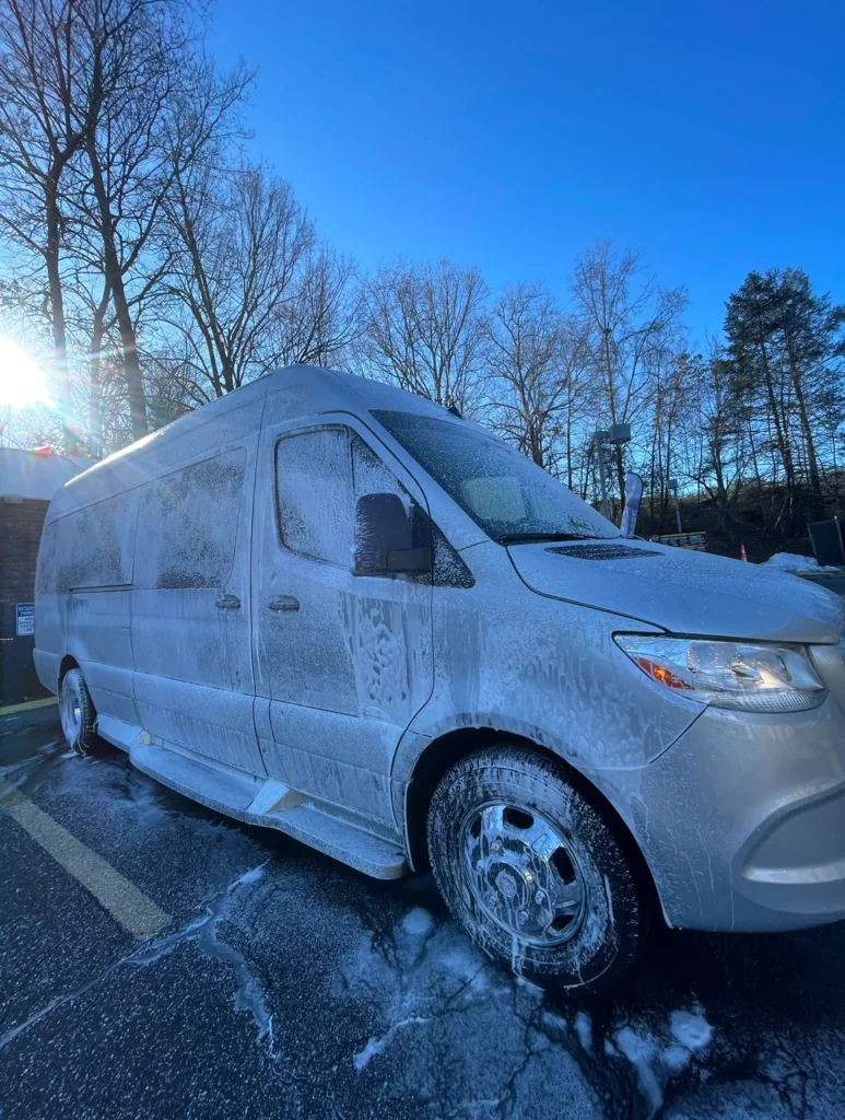 Work van covered in foam during professional Work Vans & Commercial Vehicles detailing service
